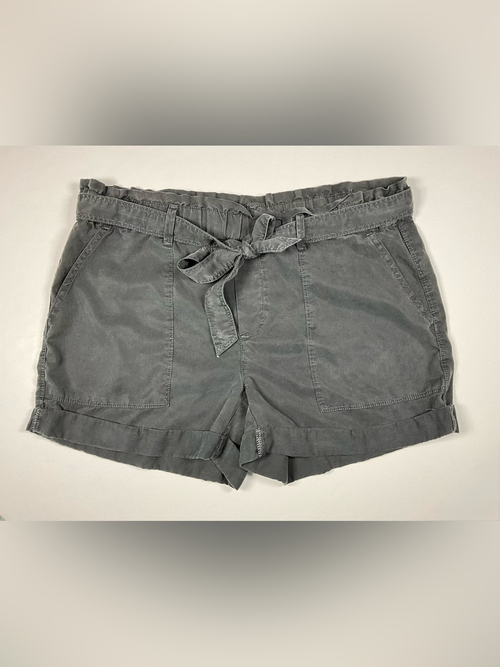 Aerie Women’s Gray Lyocell Paper Bag Belted Pull On Shorts High Waist XS